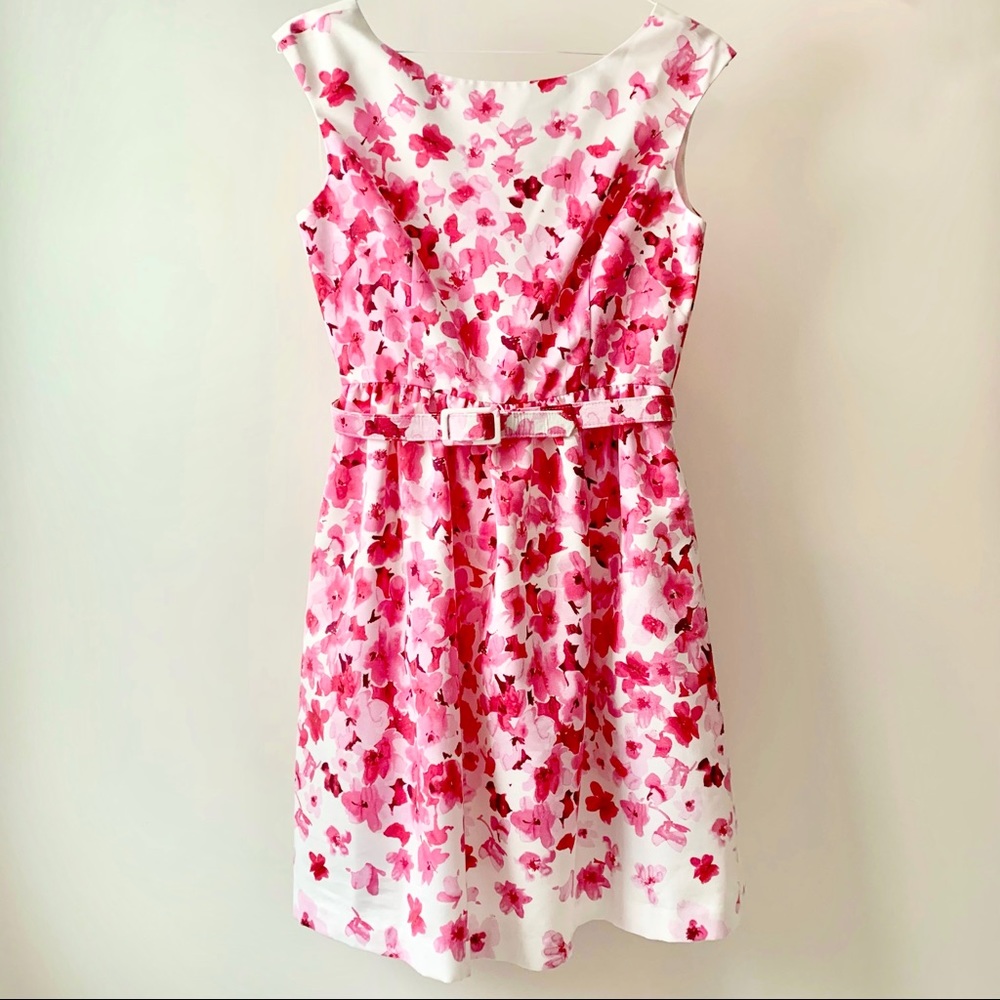Eliza J pink floral cherry blossom belt dress wedding guest graduation tea party